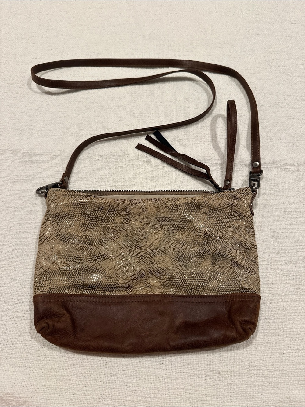 Rough & Tumble Brown Embossed Snakeskin Leather Crossbody Bag Maine Made